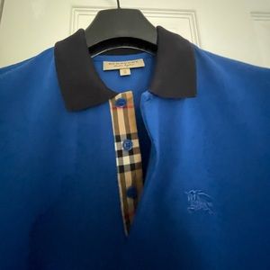 Blue Burberry Contrast Collar Pique Polo